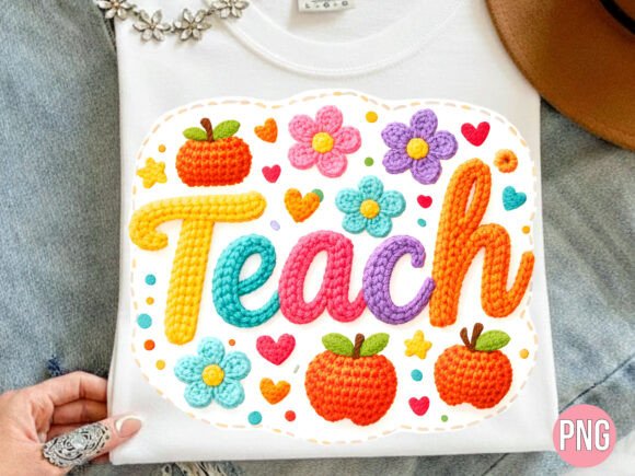 Crochet Teach Apple Teacher Gift PNG