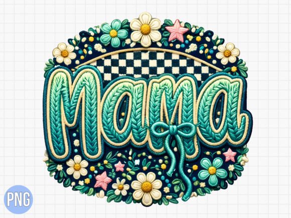 Embroidered Mama Floral Checkerboard PNG