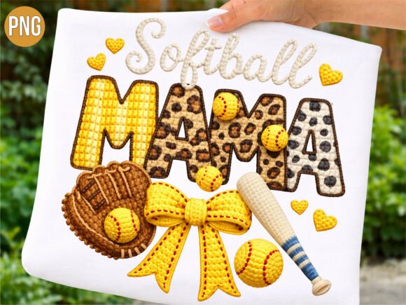 Softball Mama Leopard Print Bow PNG